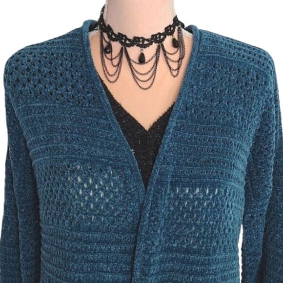 Lane Bryant Teal Metallic Long Sleeve Open Knit Cardigan Plussize 14/ 16 - Picture 4 of 16